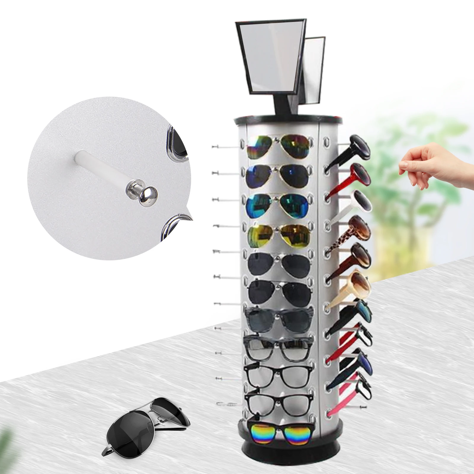 44 Pairs Commercial Glasses Display 360 Rotating Sunglasses Rack New Glasses Spinning Shelf Holder