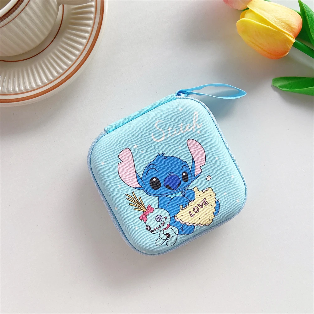 9.5cm Portable Shockproof Earphone Carry Case For Airpods Cable Charger Storage Bag Box Mickey Stitch Snoopy Kitty Melody Duffy