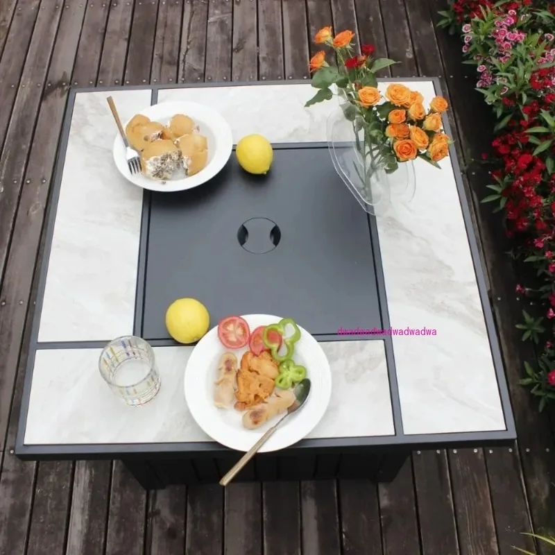 

30" Propane Fire Pit with Real Ceramic Tabletop, 50000 BTU Gas Fire Pit Table with Lid & Glass Rock, Outdoor Fire Pit for Dining