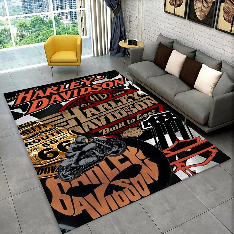 Retro H-Harleys Racing Moto Non-Slip Area Rug for Living Room,Bedroom,Playroom,Soft Carpet Floor Mat Home Decor Rug Kids Room view 3