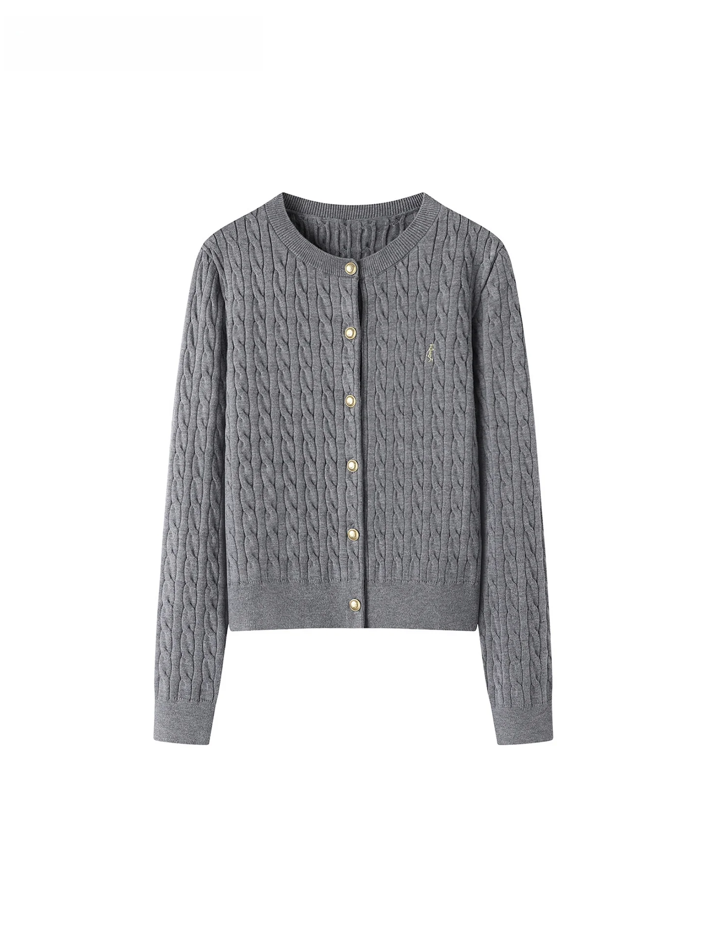 

Вязаный кардиган La Chapelle с круглым вырезом для женщин: мягкий, уютный, с вышивкой, осенний, в стиле ретро, с узором «косы» и цветочным дизайном.