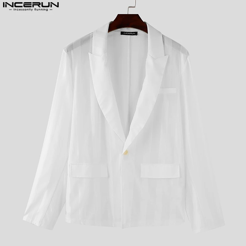 INCERUN Handsome New Men\'s Tops 2024 See-through Striped Suit Coats Fashionable Male Hot Selling Long Sleeved Blazer S-5XL 2024