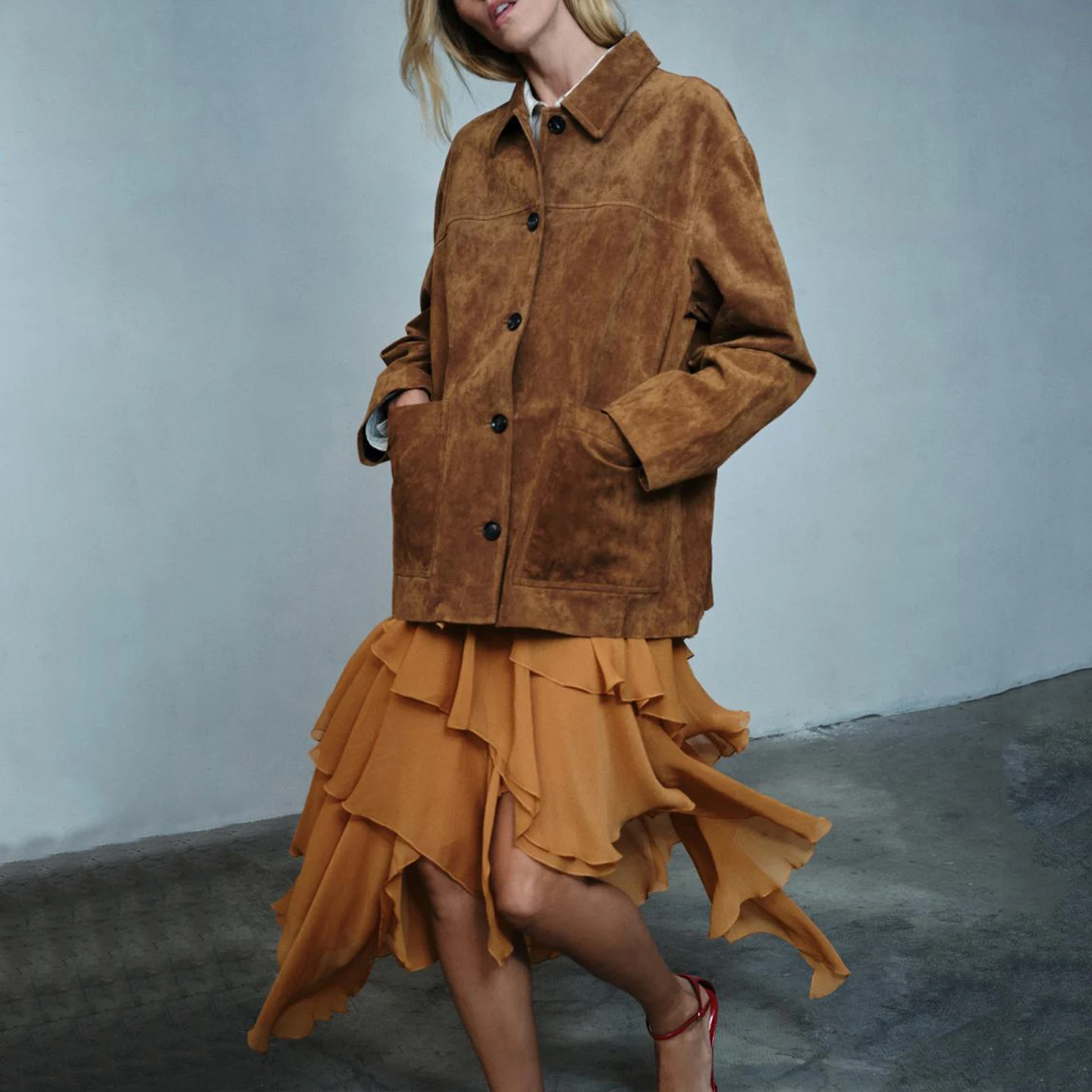 Z レディース ファッション 非対称オーバーラップ装飾 ミディスカート 肌に優しい 通気性のある ポリエステル繊維 マイクロストレッチ 日常着