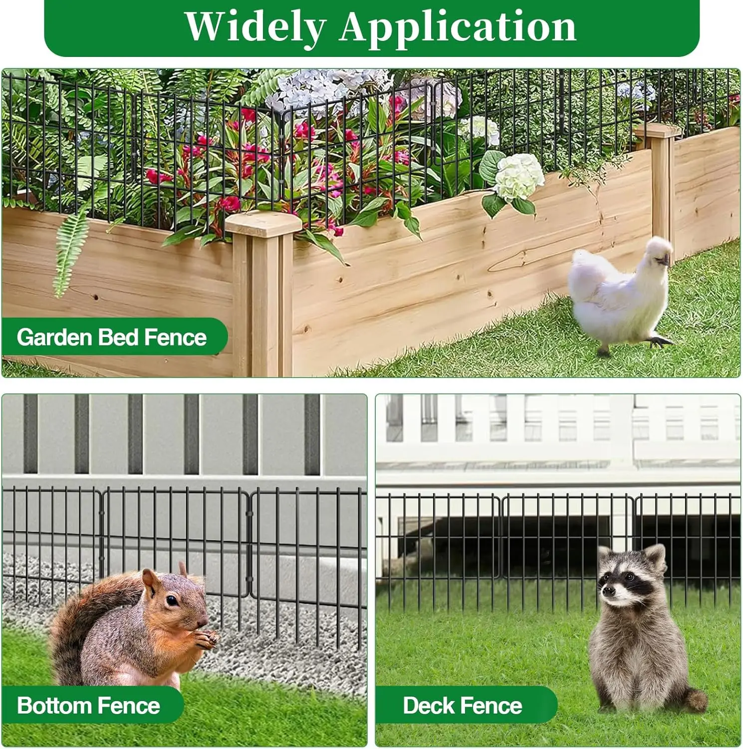 26-Panel Rustproof Metal Garden Fence, 28ft x 17in, No-Dig Animal Barrier for Dogs & Rabbits
