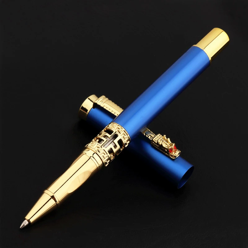 

Blue Colour Golden Carving Mahogany Business Office Rollerball Pen School Student Supplies