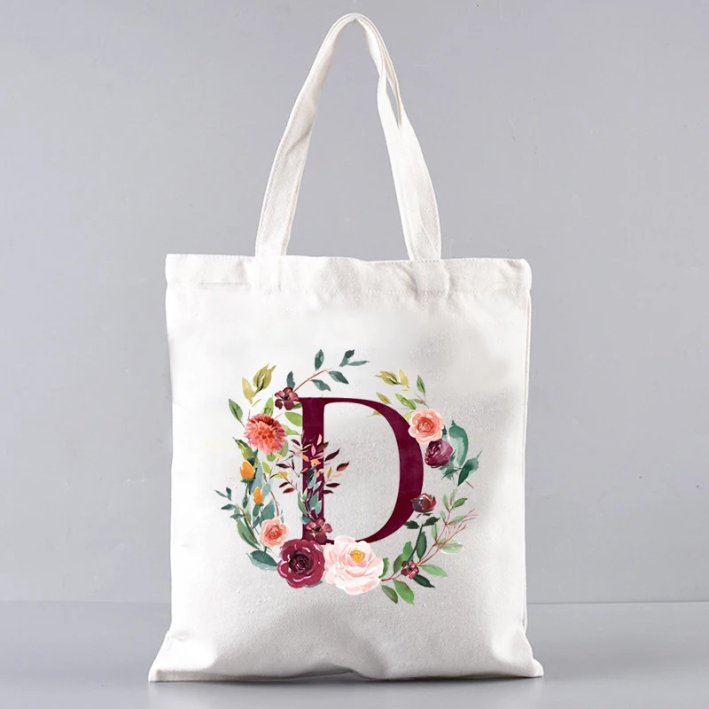 Vintage Design Letters With Flower Women Casual Tote Bag Large Capacity Canvas Travel Lunch Shoulder Handbag Eco Shopping Bag