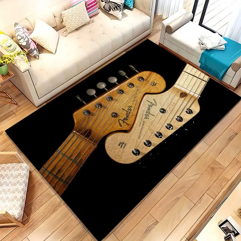 Vintage Fender Guitar Rock Music Area Rug,Soft Non-Slip Carpet Mat for Living Room Bedroom Playroom,Sofa Floor Rug,Home Decor