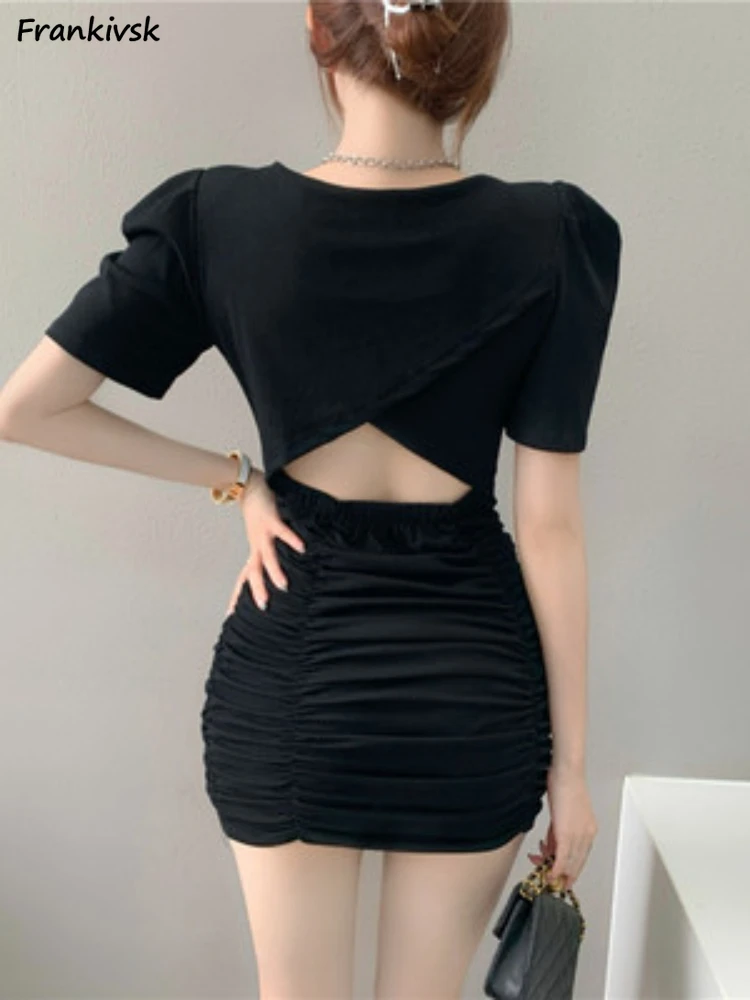 

Dresses for Women Solid Short Sleeve Mature Sexy Office Ruched Summer Daily Spicy Girls Commuting Hot New-arrival American Style