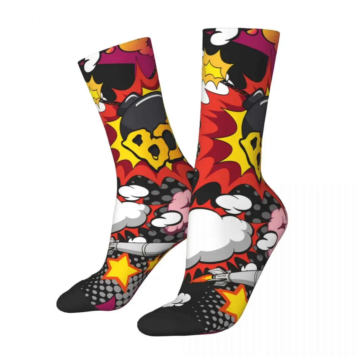 Happy Men's Socks Comic Book Explosion Vintage Graffiti Art Pattern Hip Hop Casual Crew Sock Gift Pattern Printed