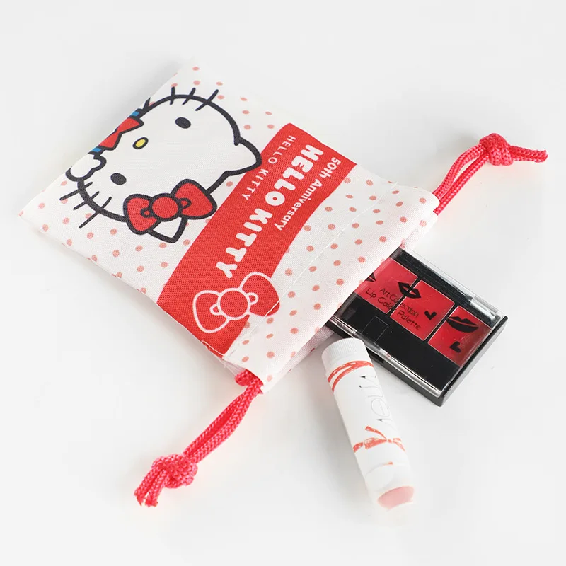 Hello Kitty 50Th Anniversary Sanrio Drawstring Storage Bag Blind Box Kawaii Kuromi Cinnamoroll Wash Makeup Cloth Bag Coin Wallet