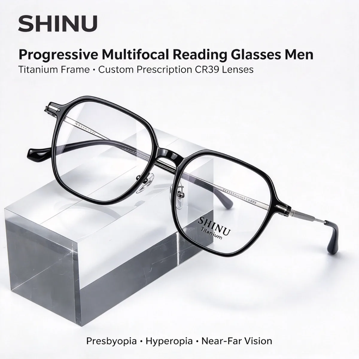 Lunettes de lecture progressives multifocales pour hommes, monture en titane, verres à prescription personnalisés pour la presbytie, l’hypermétropie, la vision de près et de loin.