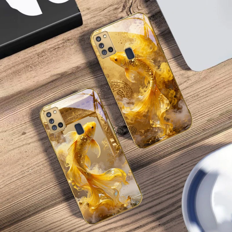 

Harmonious golden carp For Samsung A 31 32 A33 A34 35 14 A15 13 16 25 26 50 52 53 54 55 56 70 71 72 73 Golden glass phone case