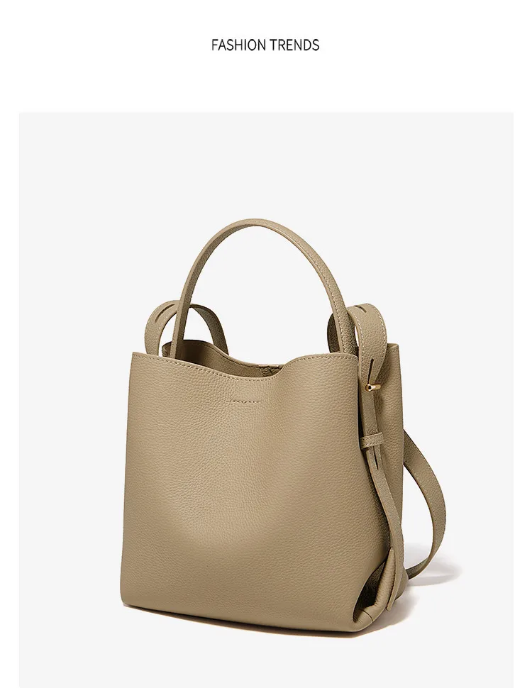 FOXER Einfache Echtleder-Handtasche Damen Schultertasche Tote Bucket Bag Große Kapazität Damen Umhängetasche Pusre Casual – Detail 18