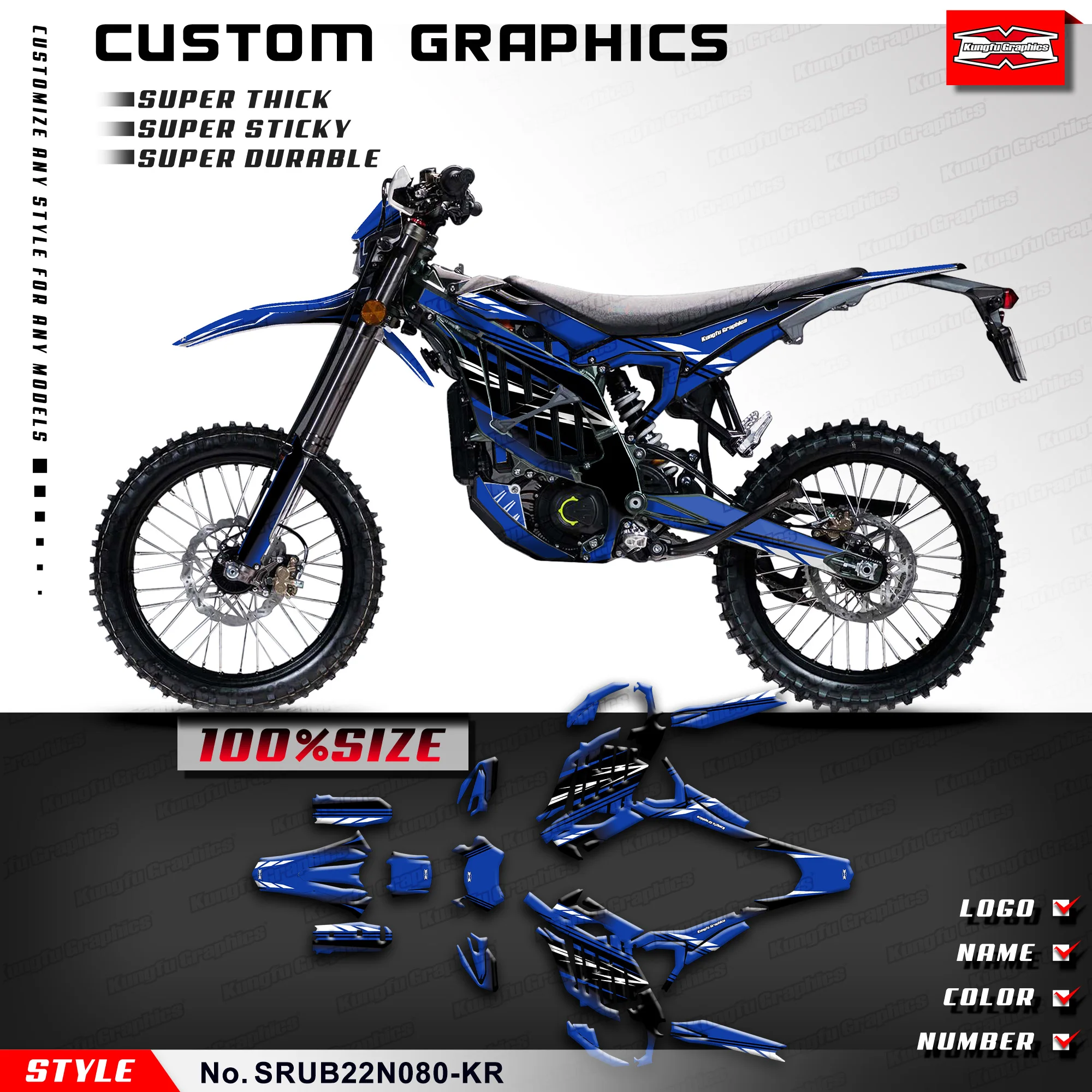 

KUNGFU GRAPHICS Adhesives Stickers Custom Decal Kit Full Wrap for Sur-Ron Ultra Bee Dirt eBike SURRON, SRUB22N080-KR