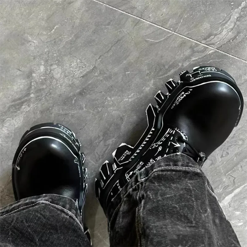 Thick Bottom Man High Top Boot Fashion Men Lace Up Black Boots