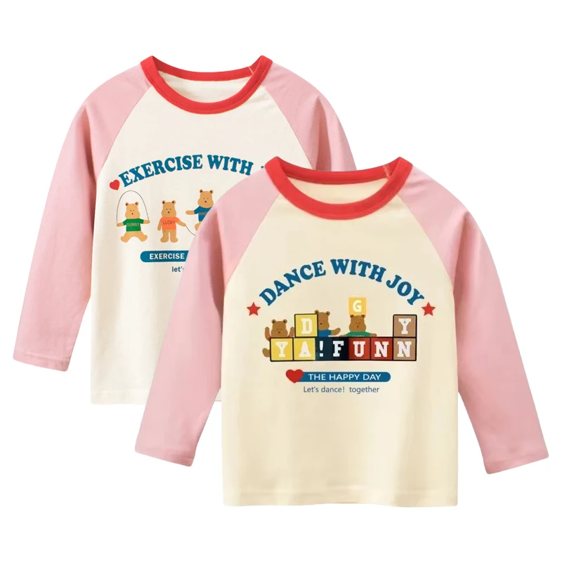 

2025 Spring Children's Long-sleeved T-shirt New Girls Cartoon Letter Printed Top Kids Bottoming Shirt