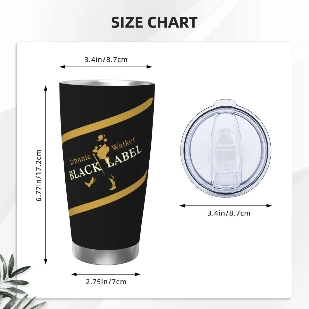 Johnnie Walker Stainless Steel Tumbler Vacuum Insulated Mug Thermal Cold Bottle Straw With Lid 20oz