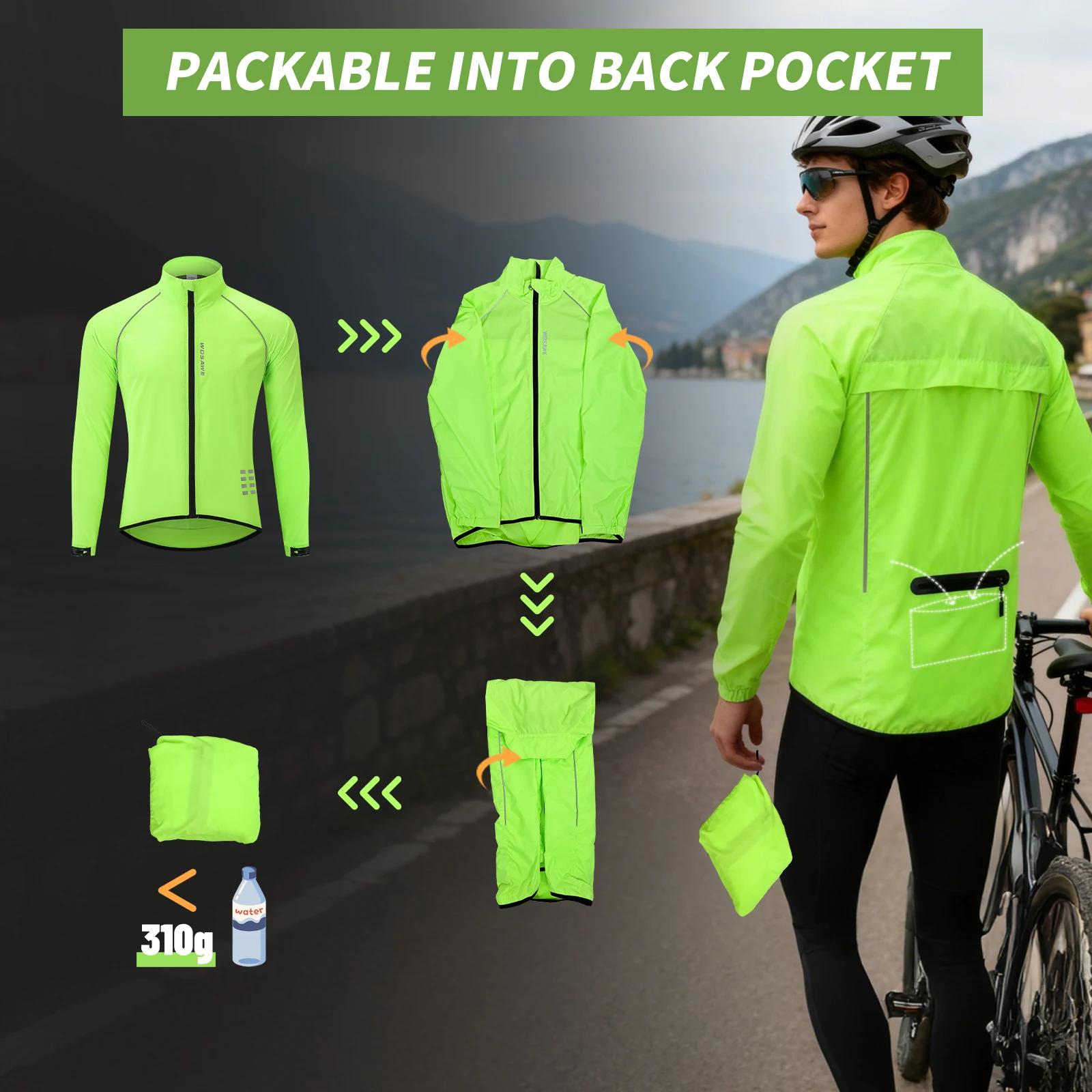 WOSAWE Reflective Men\'s Cycling Jackets Windproof Riding Bicycle Clothing Windbreaker Outdoor Sports Running MTB Bike Mesh Vest