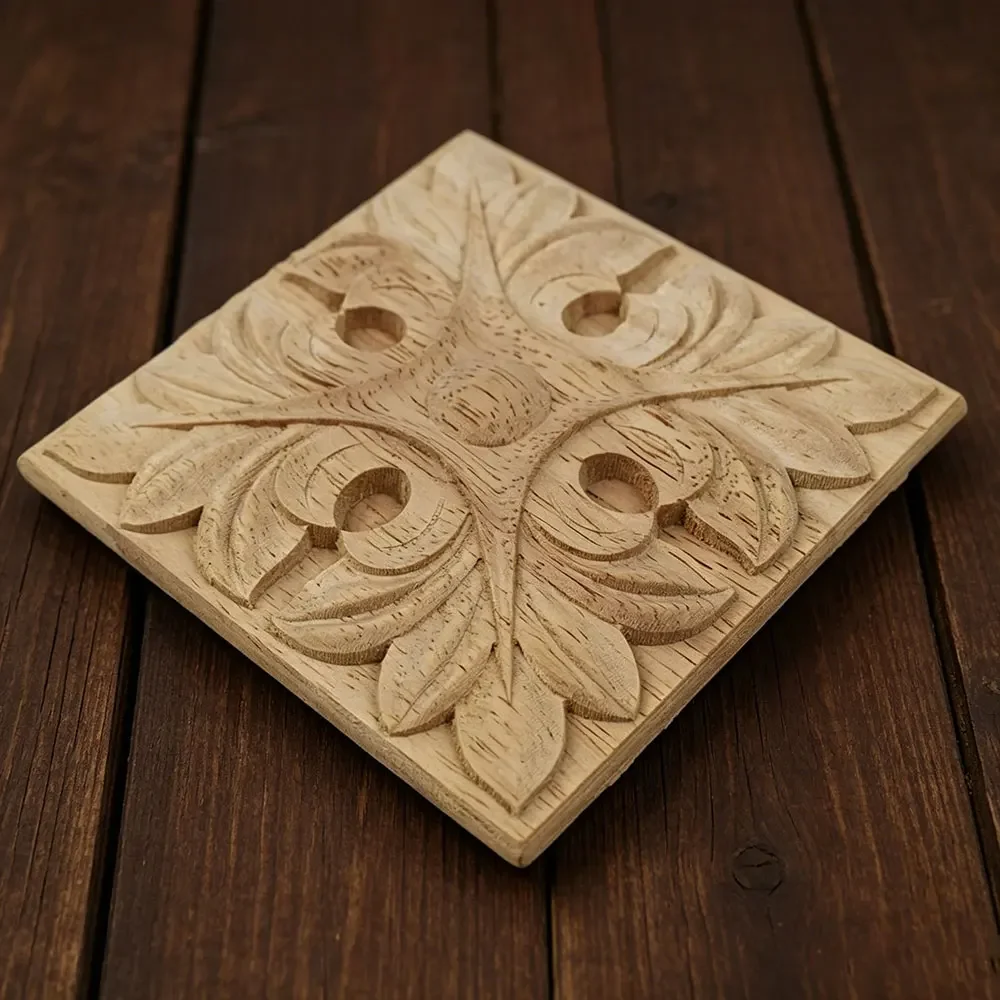 6cm-20cm Flower Carving Natural Wood Appliques for Furniture Cabinet Unpainted Wooden Mouldings Decal Decorative Figurines