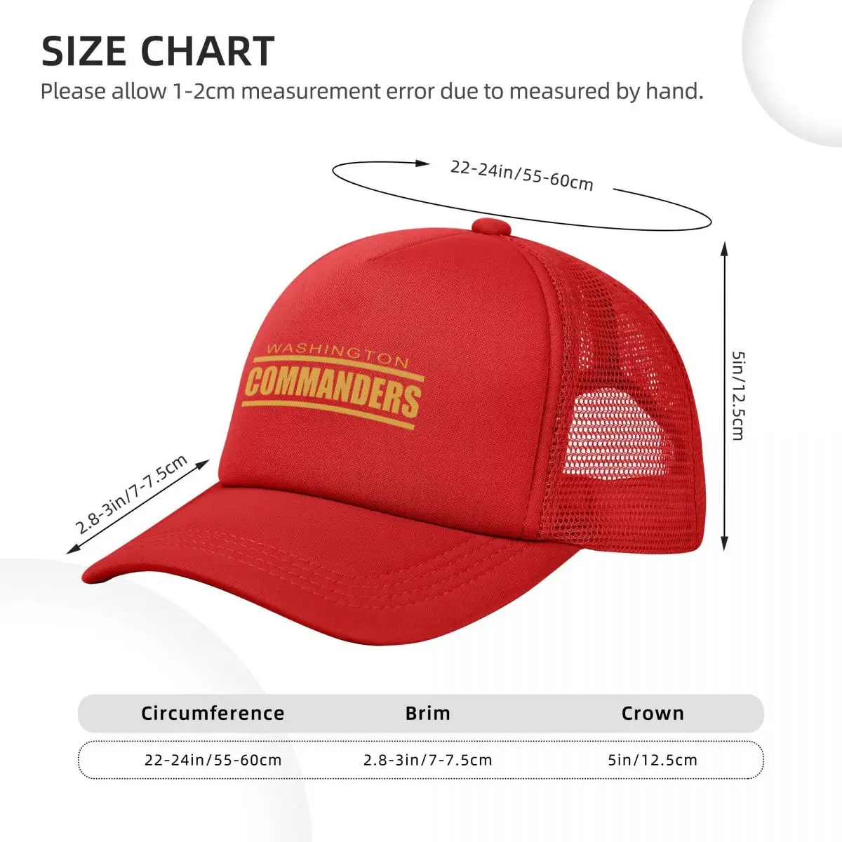 Washington Commanders Mesh Baseball Caps Snapback Fashion Baseball Hats Breathable Casual Casquette Outdoor Unisex