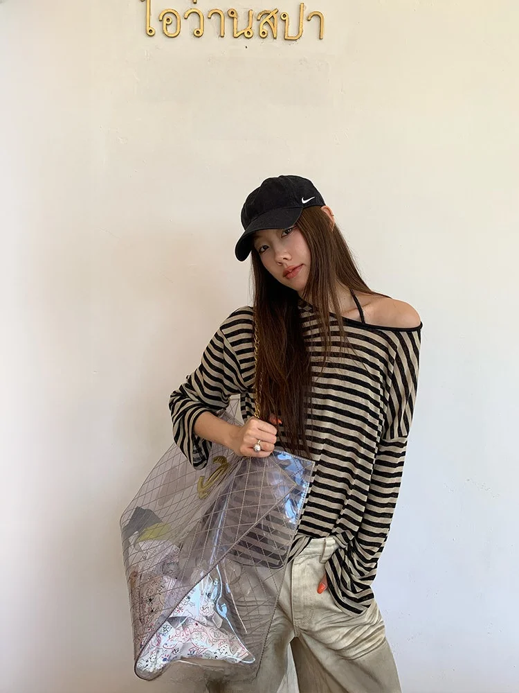 

Ranwear Basic Striped Long Sve T-irt Casual Boting Tee Commute Sle Spring Collection round Ne Regular Length