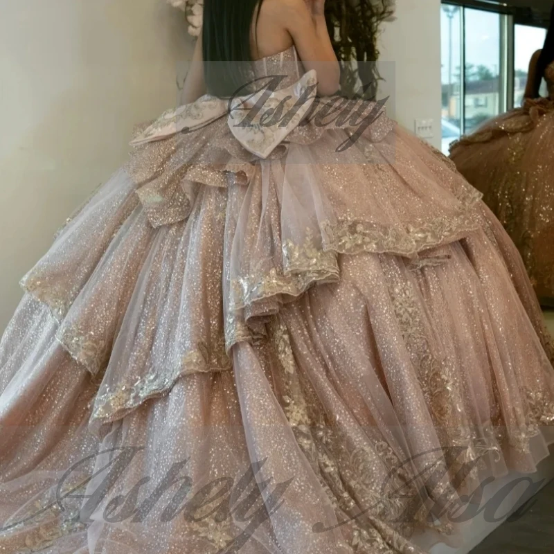 A1926 فاخر المكسيكي الحلو 16 فساتين الكرة ثوب مطرزة زين القوس كامل طول المرأة حفلة عيد ميلاد Quinceanera 15 مخصص #4