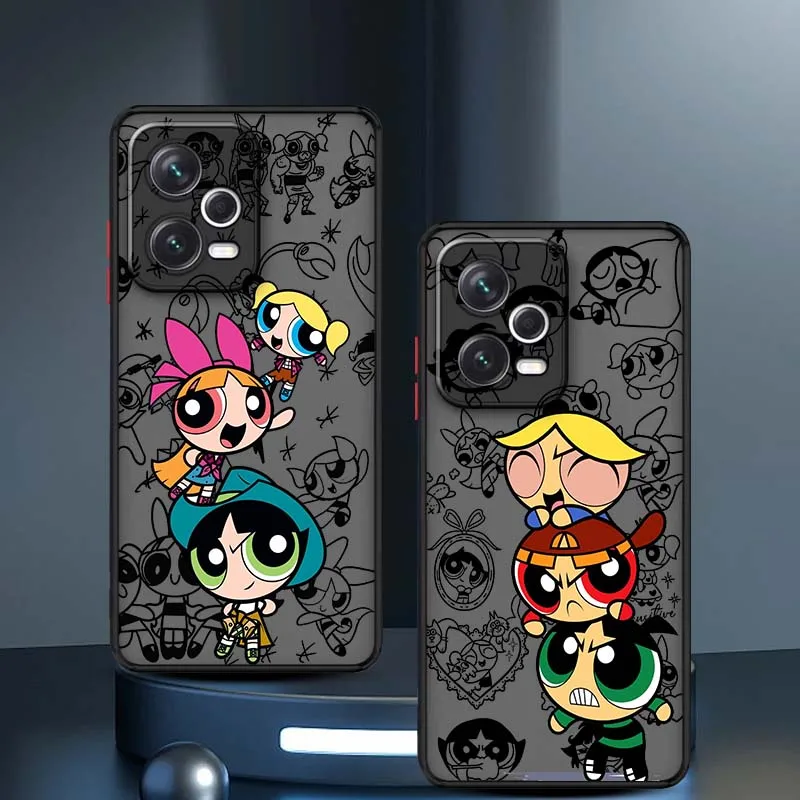 

The P-Powerpuffs Girls Cute Phone Case For Xiaomi Redmi Note 13R 13 12 12S 11 12T 11S 11E 11T 10 Pro Plus Frosted Translucent