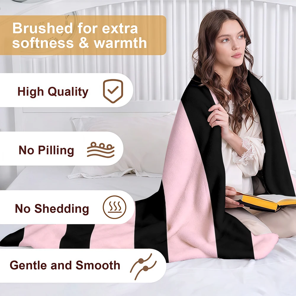 Black stripes pink Ultra-Soft Fluffy Flannel Blanket Super Cozy Lightweight Bed Blanket for Halloween Sofa Bed Christmas