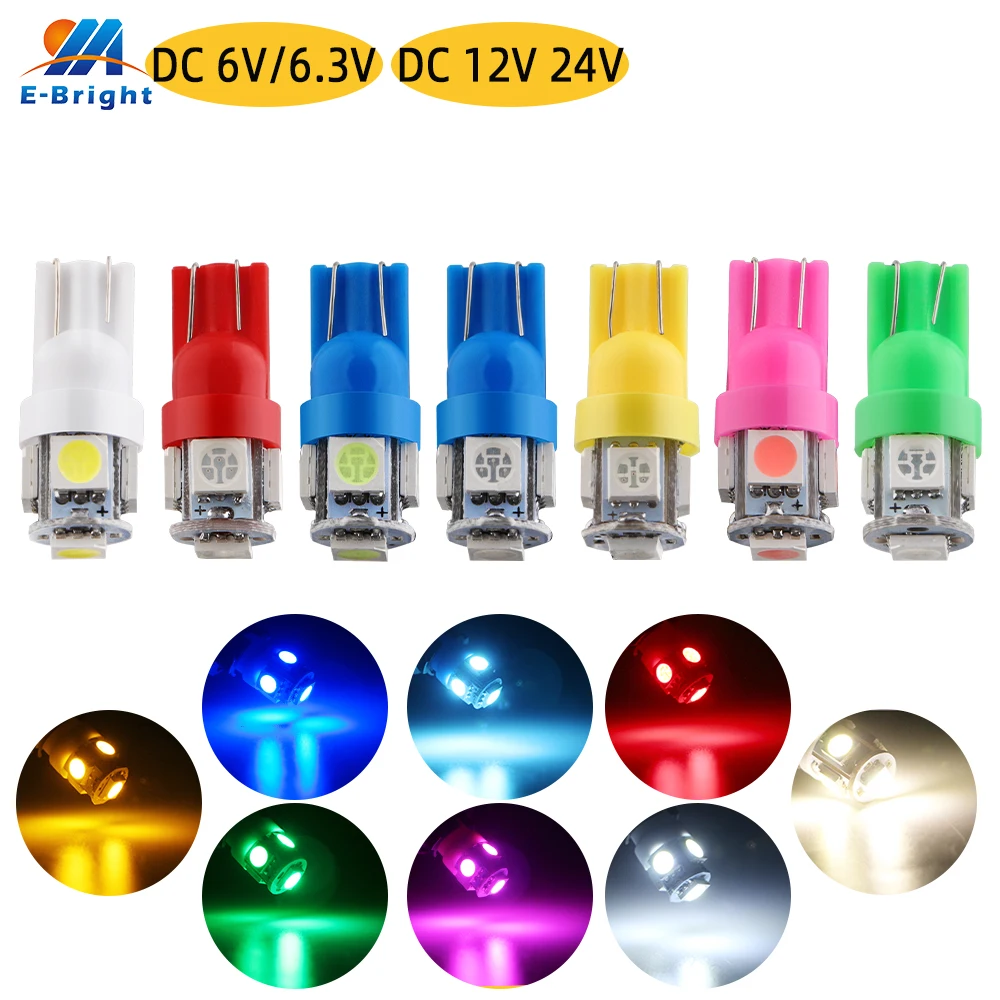 

555 2825 194 168 DC 6V 6.3V 12V 24V 5050 5 SMD LED Bulb Car Pinball Machine Battery Game Console Indicator Reading Light 10PCS