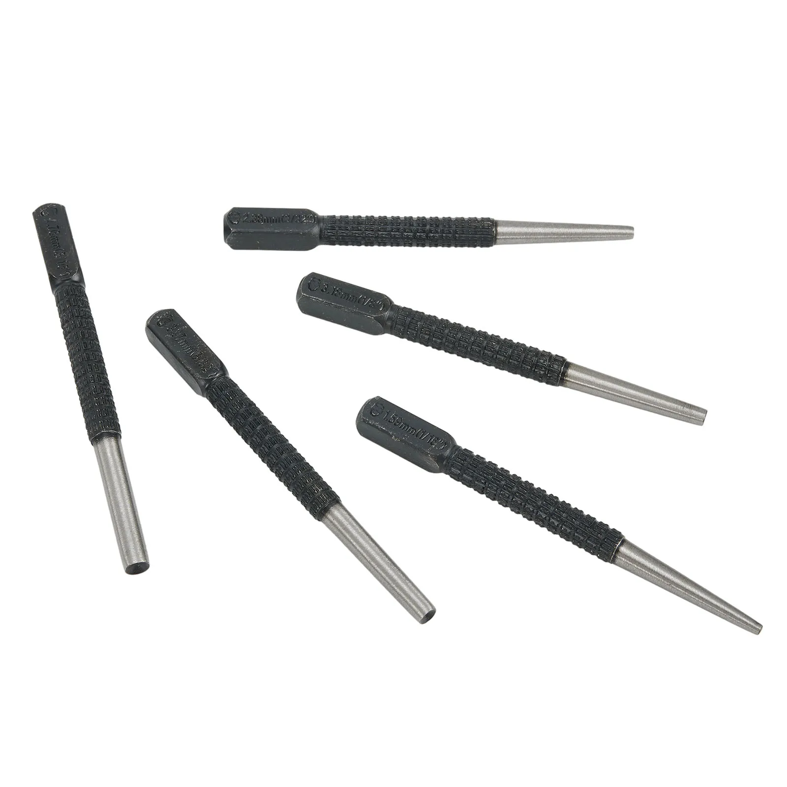 5pcs Center Puncher Nail Punching Tool Knurled Body Square Shank 100mm 0.8/1.6/2.4/3.2/4.8mm Head For Woodworking Tool Parts