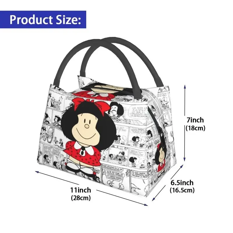 Mafalda Cartoon Quino Comics borse per il pranzo con isolamento termico borsa per il pranzo riutilizzabile da donna per il viaggio di lavoro scatola