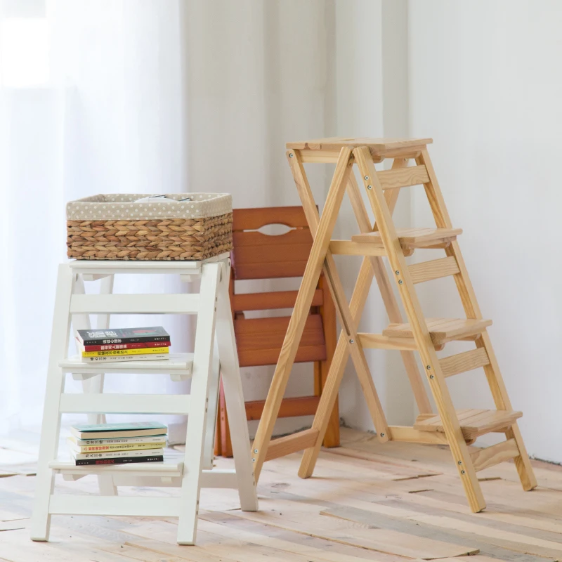 Household ladder multifunctional folding ladder stool telescopic herringbone ladder solid wood two, three, four-step climbing