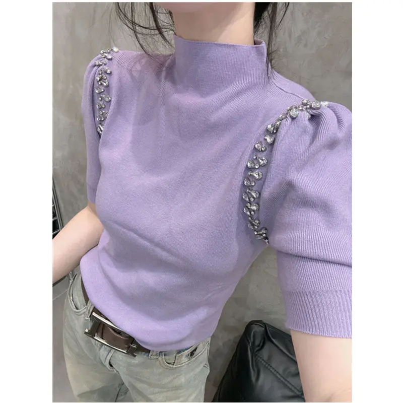 Women Casual O Neck Cotton Linen Tops Spring Sweater Splicing Office Top Summer Short Sleeve Vintage Clothing Shirts