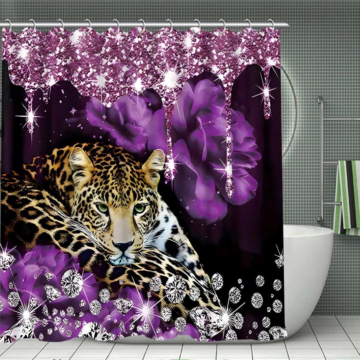 1/4 Piece Shower Curtain Set, Waterproof Bathroom Partition Curtain with Hooks, Anti-Slip Bath Rug, U Shape Mat, Toilet Seat Cov