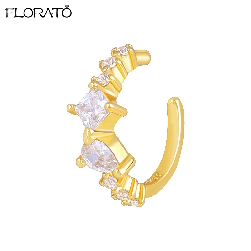 

2025 New Luxury Gold Silver Color Clip Earring for Women Sparkling CZ Zircon Ear Cuff Trend Jewelry Clip on Ear Wholesale Gift