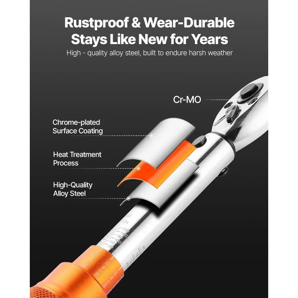 Click Wrench Set 1/4 Inch Drive 20 to 240 lbf-in Adjustable Tool for Mechanics 72 Tooth Orange Finish