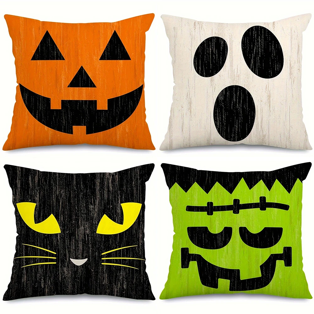 1 piece Halloween decorative cushion cover, Halloween funny expression pillow cover, suitable for party home room decoration