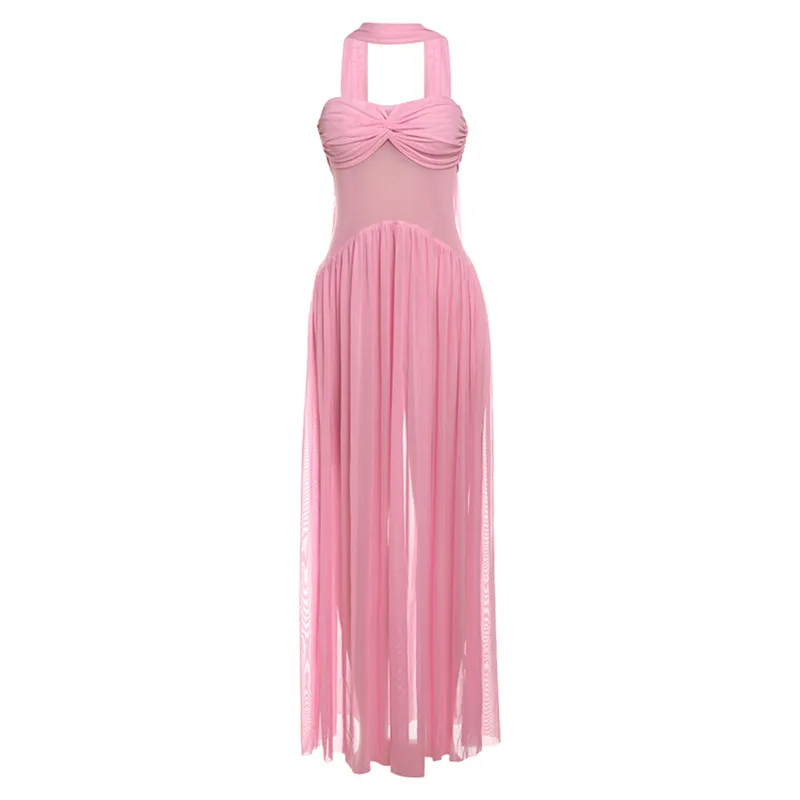 VEITCHE Zomer Vrouwen Sexy Strapless Lange Jurk Vrouwelijke Sexy Door Mesh Lange Gewaad + Halter Sjaal Mujer Hoge Elasticiteit Maxi jurk