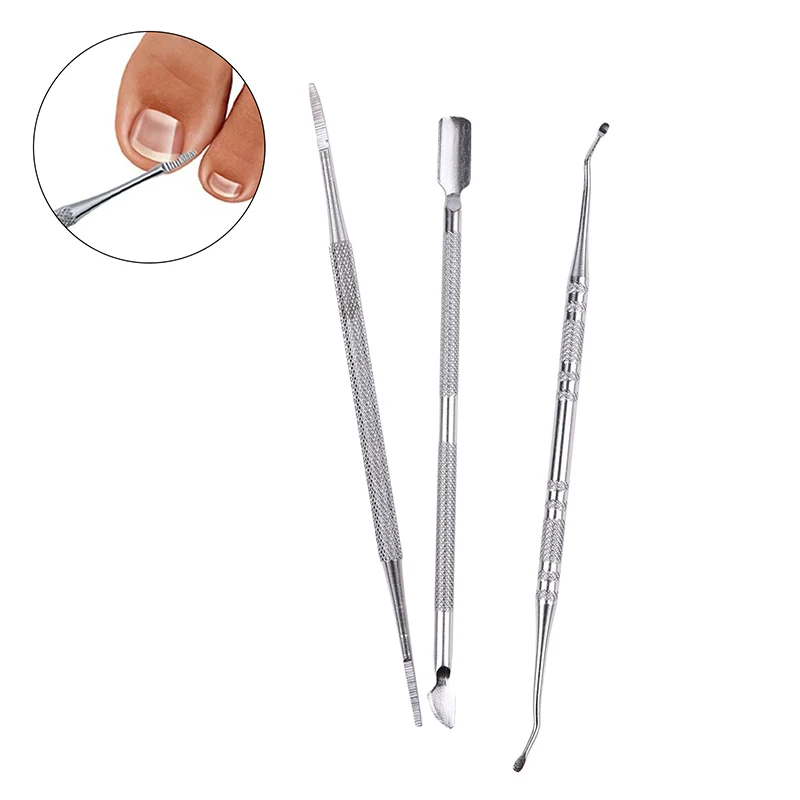 3*Stainless Steel Ingrown Toe Correction Nail Files Double Ended Paronychia Toenail Care Manicure Pedicure Nail Clean Foot Tool