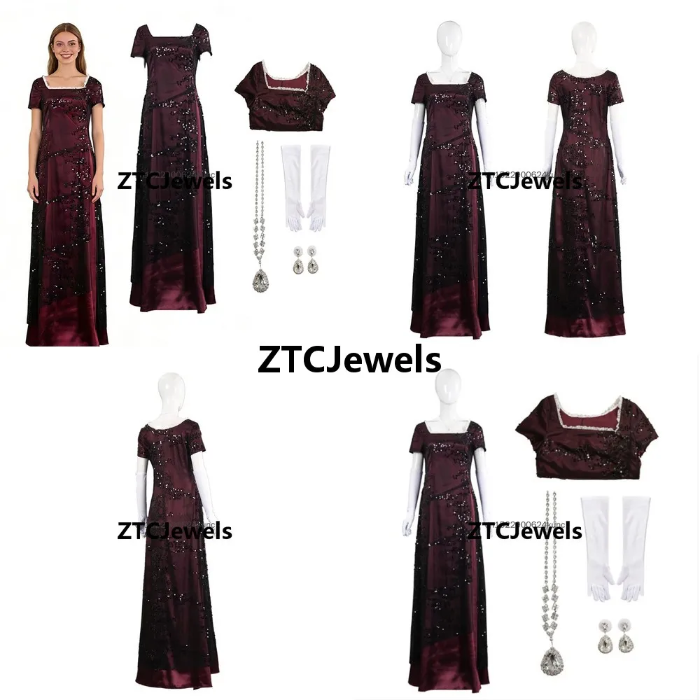 

Titanic Rose Cosplay Dress Burgundy Sequined Gown Women Halloween Carnival Party Long Dress Performance Wear