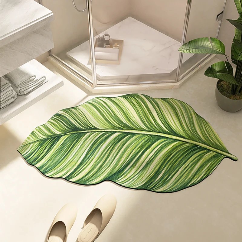 Leaf Shape Bathroom Mats Super Absorbent Bath Floor Mat Anti-Slip Rubber Room Rug Toilet Shower Carpet Entrance Door Mat