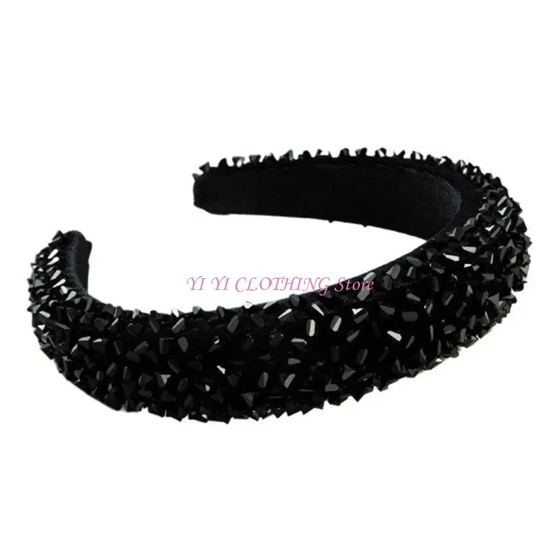 

N5KF Baroque Sponge Padded Headband Multicolored Irregular Crystal Hair Hoop
