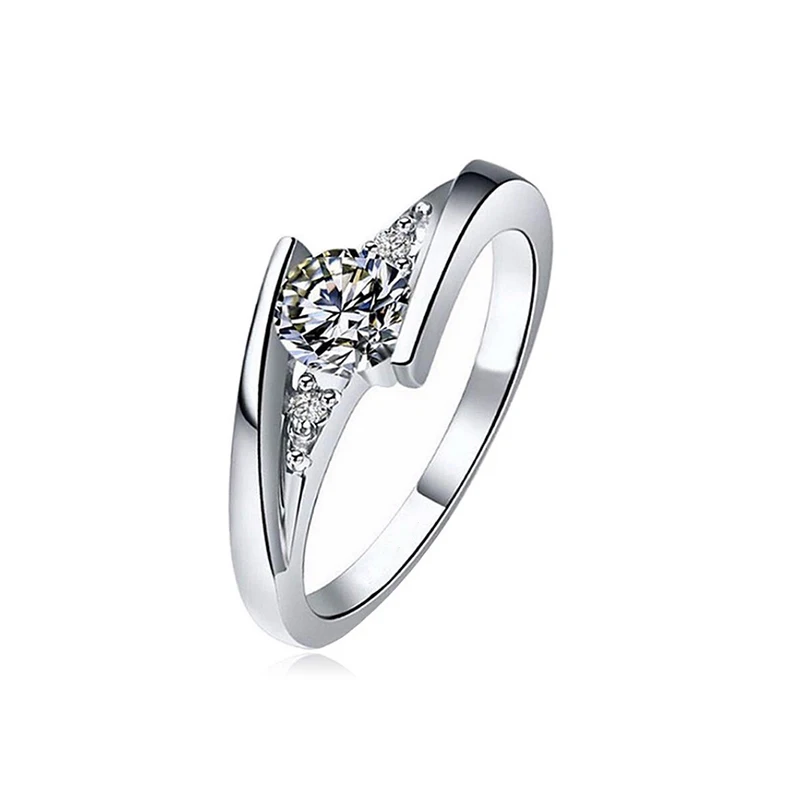Anillo de piedra de circón redondo Vintage para mujer, joyería de moda para boda, promesa de compromiso de cristal, regalos del Día de San Valentín