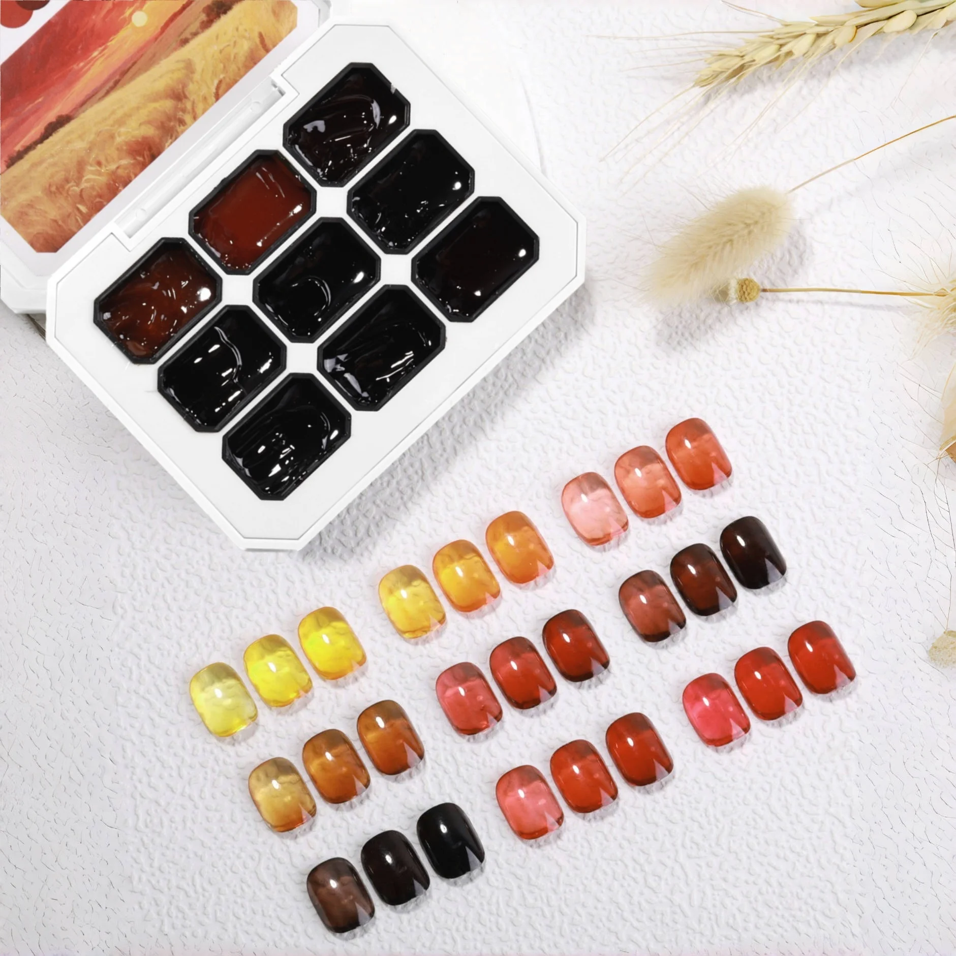 

9-цветный гель-лак для ногтей с желейным янтарем, блестящий, прозрачный и матовый цвет, для создания осенних и зимних ногтей, качество салона