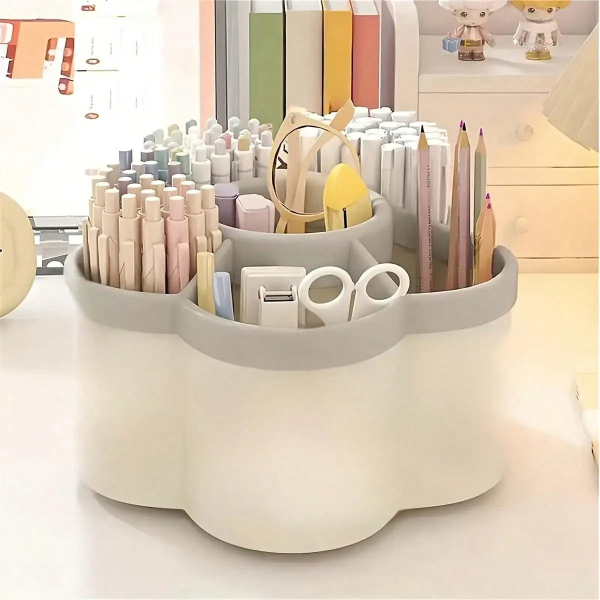 360 Degree Rotating Desktop Storage Box With Makeup Brush And Pen Holder Combination, Desktop Shelf, Suitable For Storing Cosmetics, Stationery, Tools And Accessories, Ideal Choice For Students Returning To School Supplies ss260501015701443257451