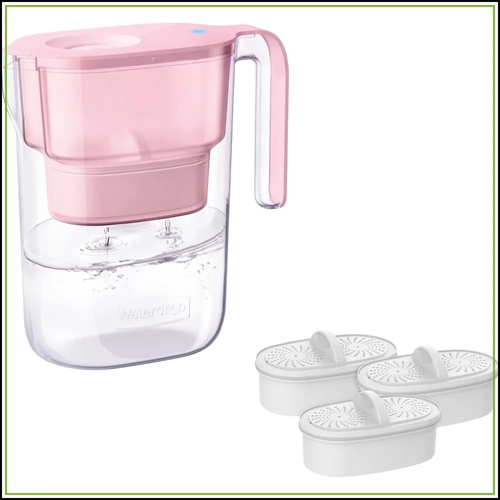 

7-Cup Water Filter Pitcher with 4 Filters, NSF Certified, 800-Gallon Capacity, Reduces Chlorine & PFOA/PFOS, Fridge-Friendly, Pink
