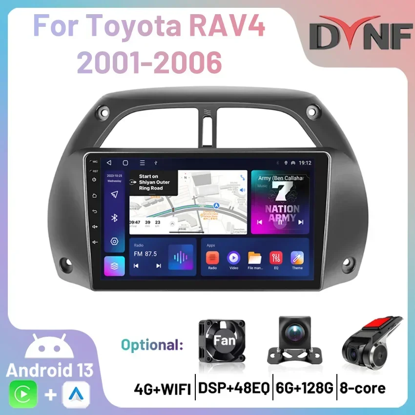 

Авторадио Carplay Android Auto беспроводной автомобильный радиоприемник для Toyota RAV4 2001 2002 2003 2004 2005 2006, мультимедийный плеер, автомобильный