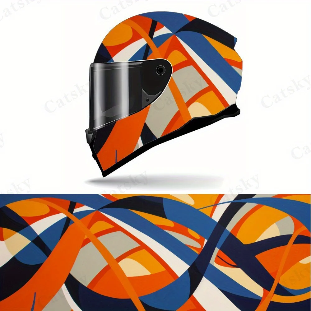 

Full Face Helmet Decals with Orange, Blue, and White pattern - Durable and Waterproof PVC, self-adhesive Motorcycle Racing Helme