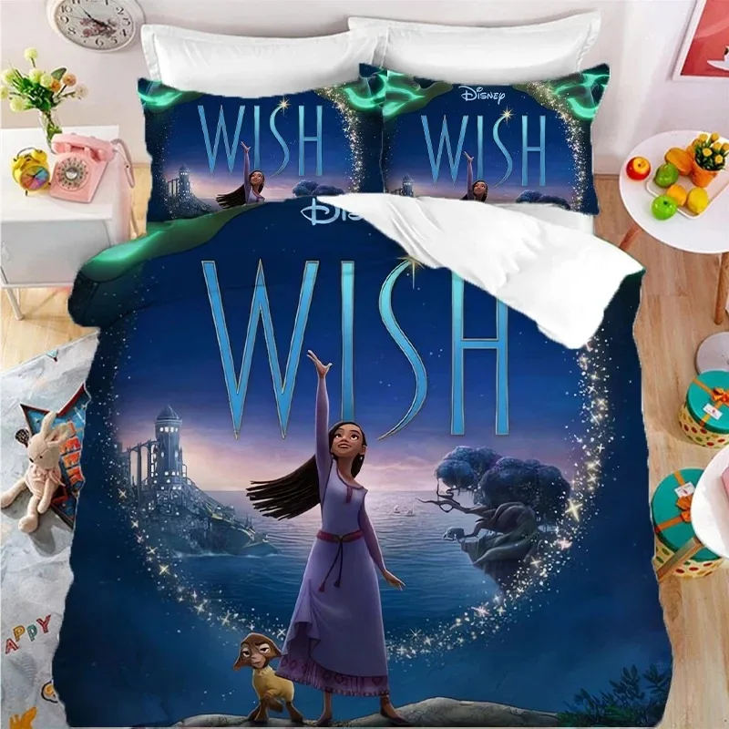 Disney Wish King Size Bedding Sets Anime Figure Asha Cosplay Cute Bed Quilt Covers Pillowcases Bedroom Duvet Cover Sets