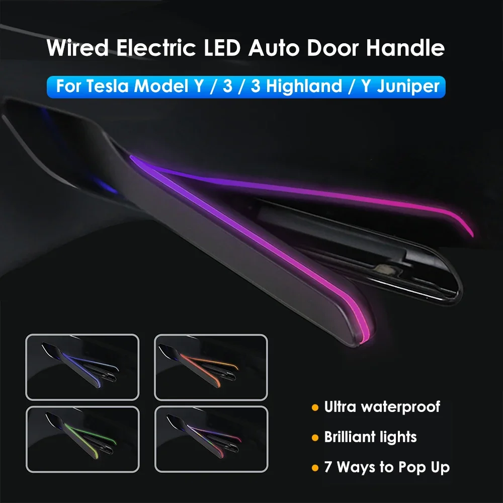 CSSBOON Automatic Door Handle for Tesla Model Y 3 Color LED Light 4 Doors Electric Door Opening Pump Handlebar For New Y Juniper